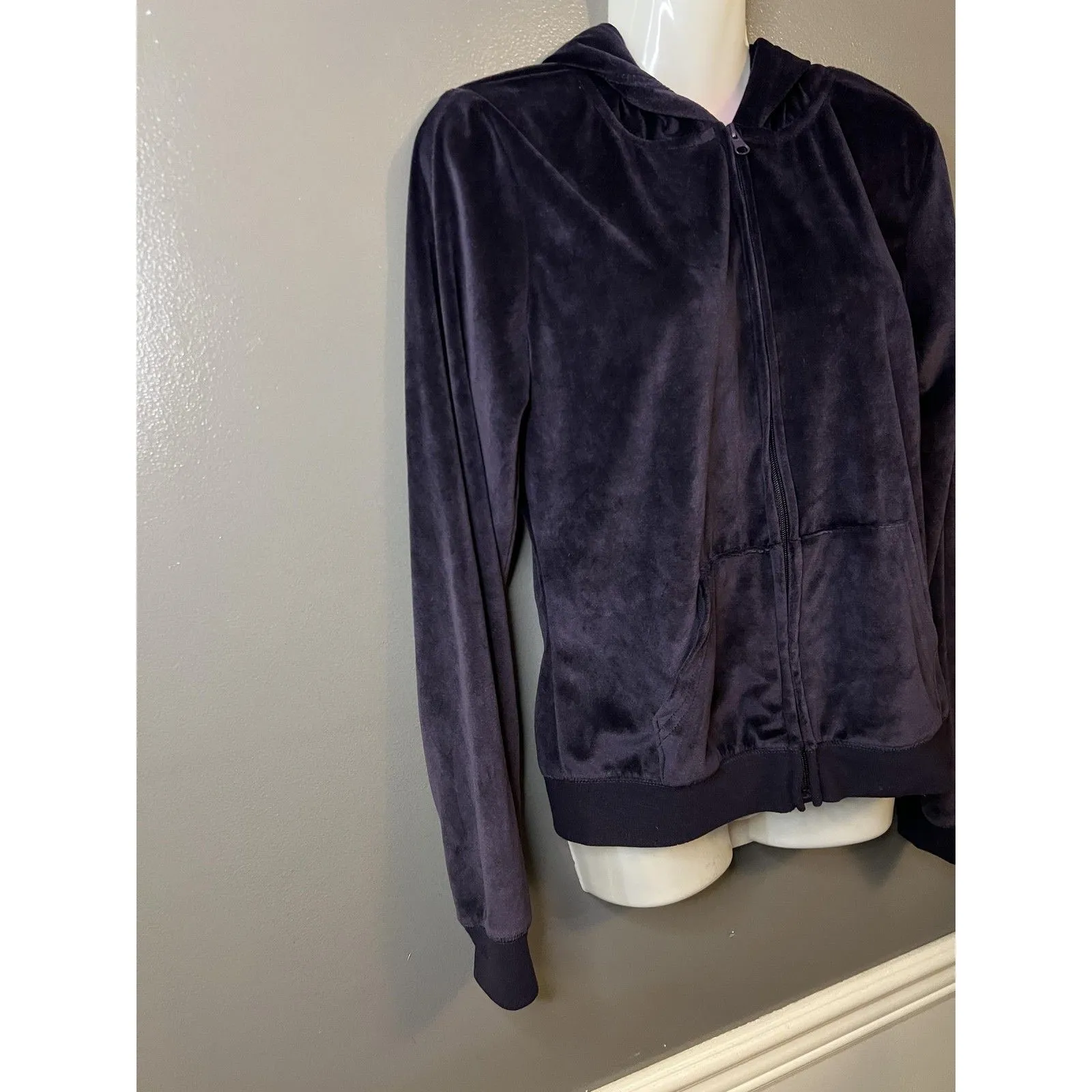 J. Creations Hoodie Womens XL Purple Velour Zip Up Sweatshirt Jacket Loungewear - Image 2