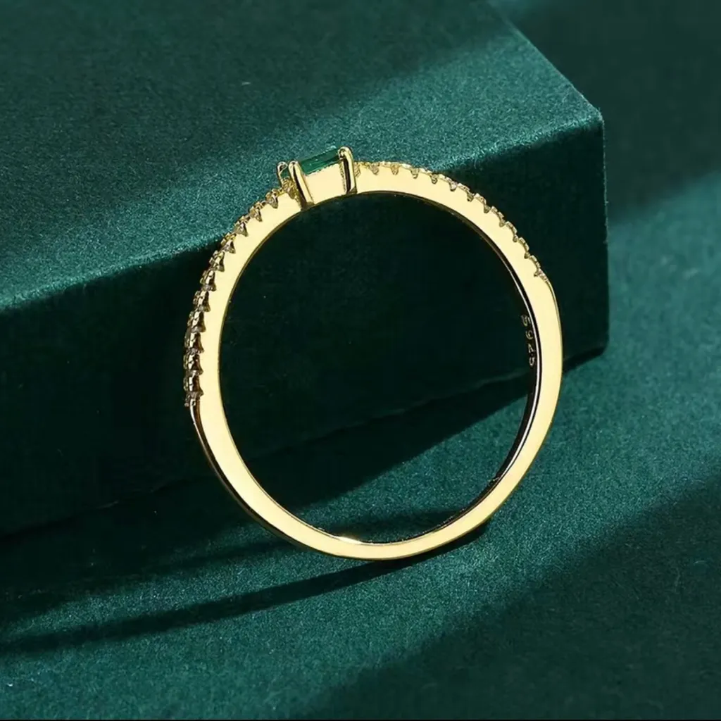 BNIB - Green Stone S925 Sterling Silver Ring - 14K Gold Plated. - Image 6