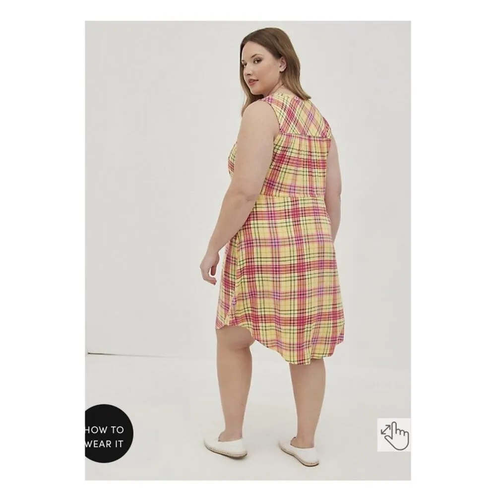 Torrid Yellow Multi Plaid Stretch Challis Shirt Dress Sz.4 NWT - Image 3