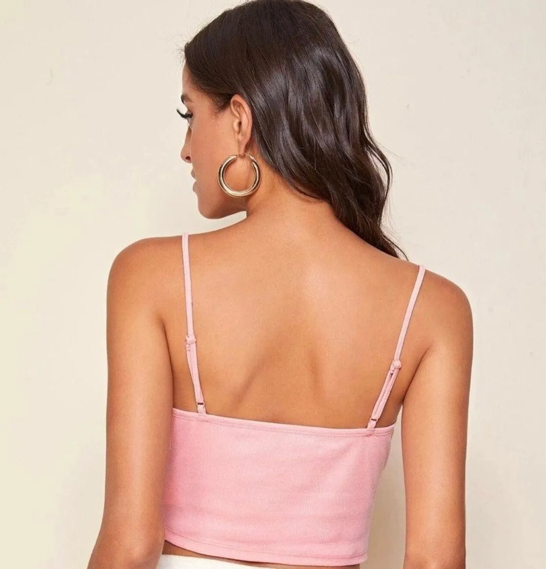 Light Pink Lace Trim Cami Crop Barbie Tank Top With Bow Size Small - Image 4