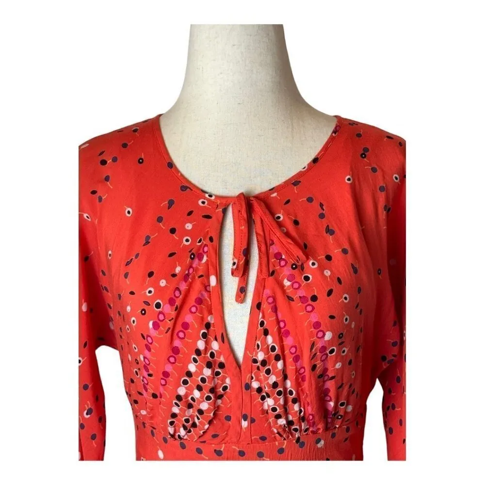 Free People‎ Red Coryn Coral Polka Dot Long Sleeve Fit And Flare Dress Size 0 - Image 7