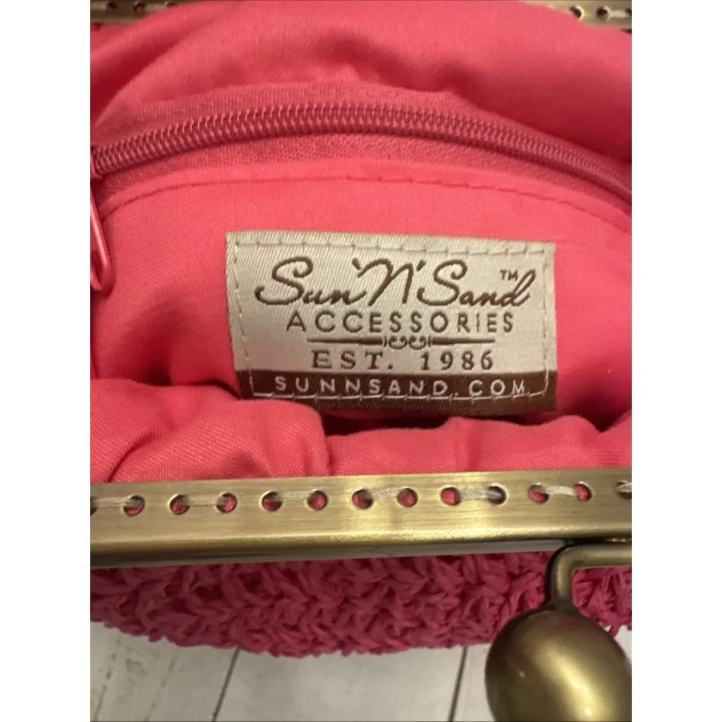 Sun ‘N’ Sand Hot Pink Kisslock Woven Shoulder Bag/Purse Chain 9x6x4” VGUC - Image 6