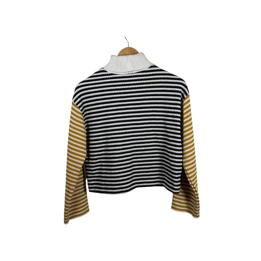 Zara Women’s Cropped Striped Turtleneck Sweater Navy/White/Yellow M - Image 8