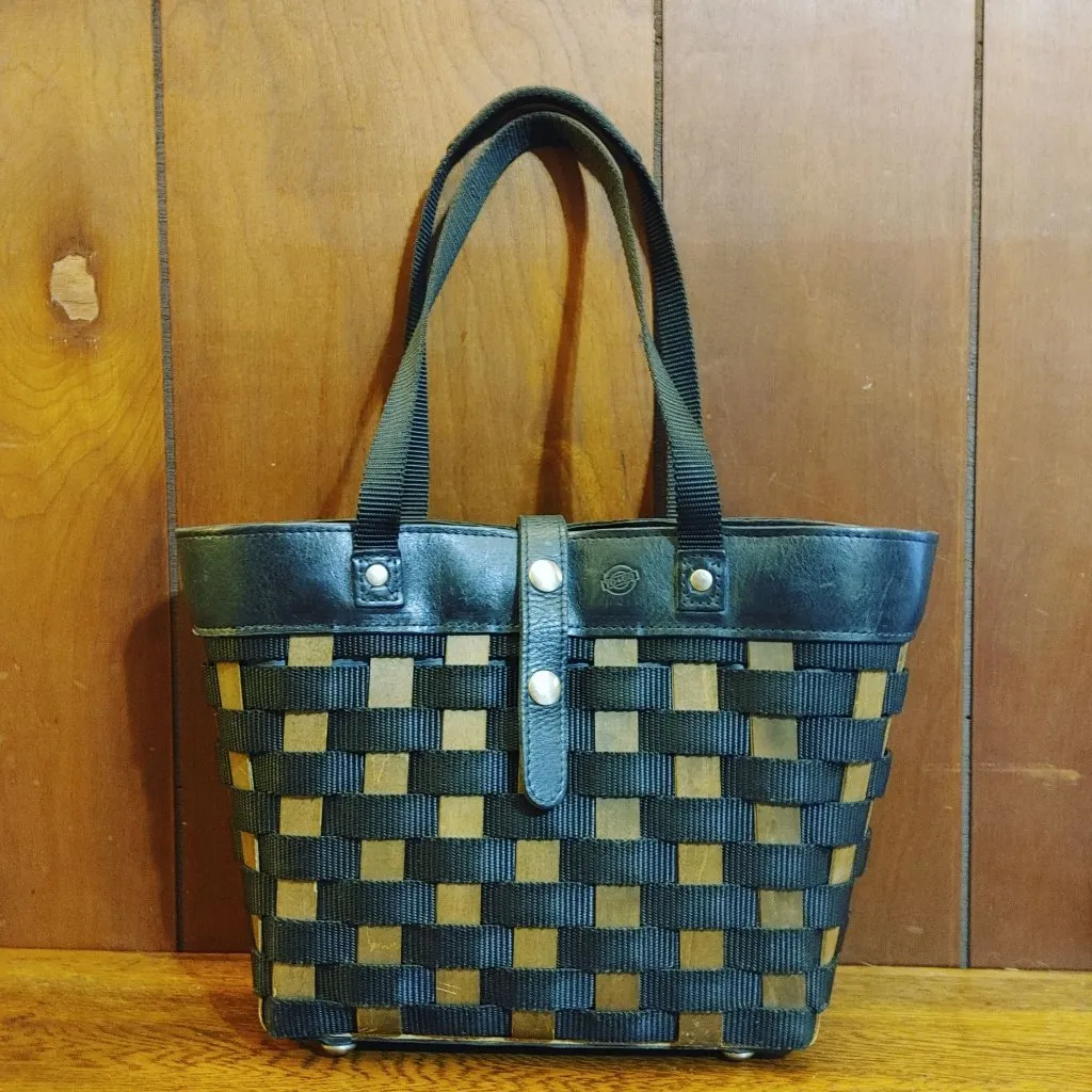 Longaberger Handbag Tote Basket Purse 2 Go Black Brown Woven Basket Leather Trim - Image 12