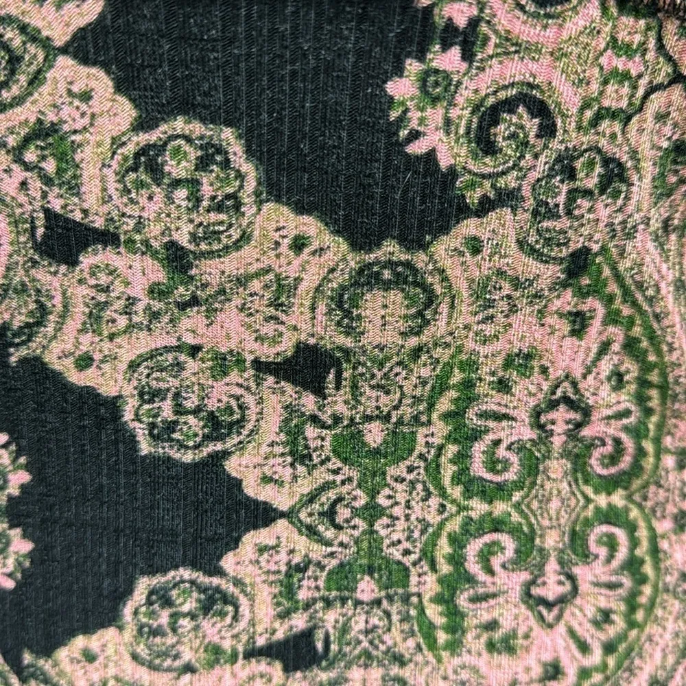 William Rast Adeline Black Pink Green Velvet Henley Strap Long Sleeve Top - Image 5