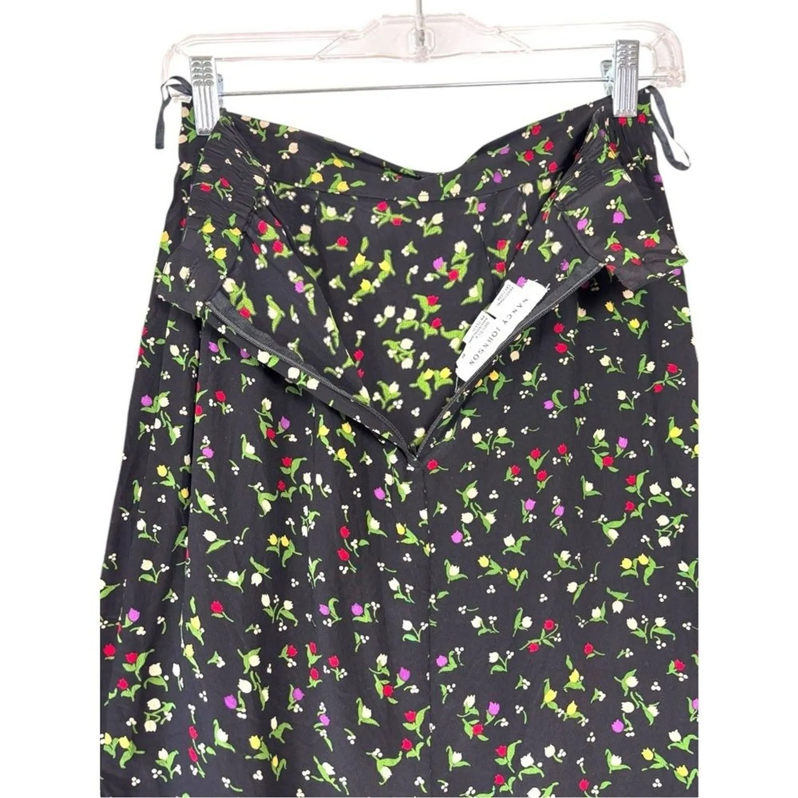 Vintage Dark Floral 100% Silk Blouse & Skirt Set Black Fairy Cottagecore size 6 - Image 8