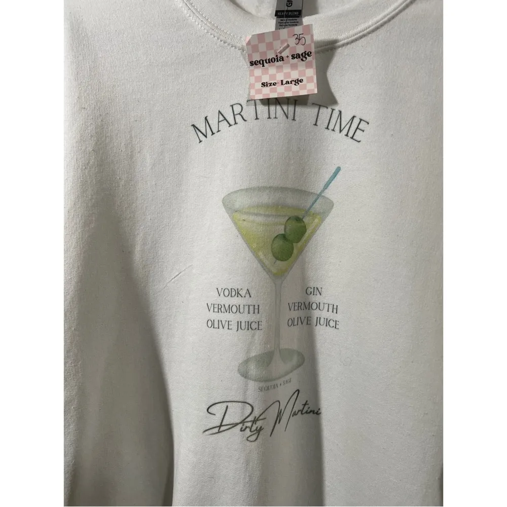 Dirty Martini White Crewneck Sweatshirt Size Large Boutique Martini Time - Image 3