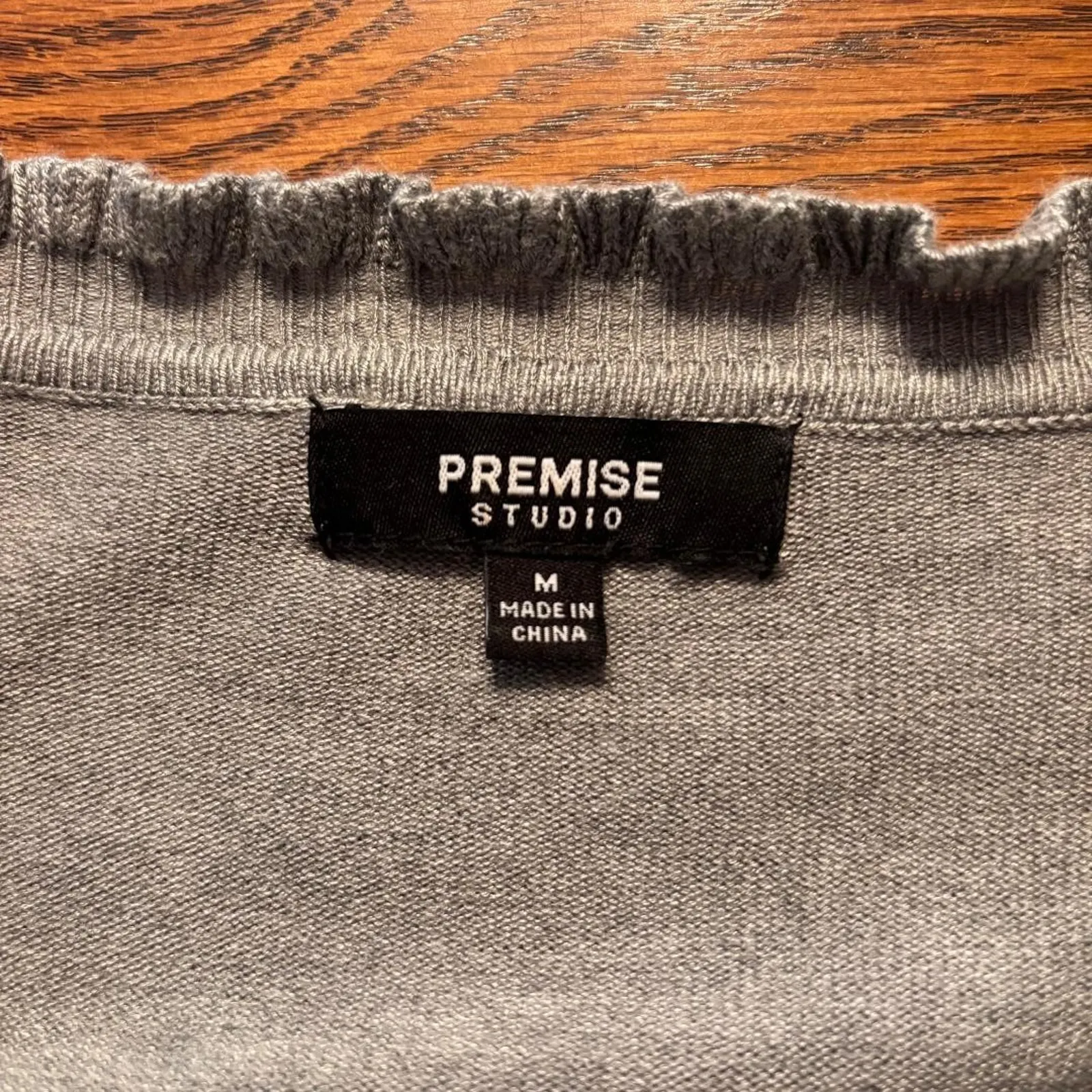 Premise Studio Sweater Grey Women's Size M Ruffle Neck Minimalist - Image 3