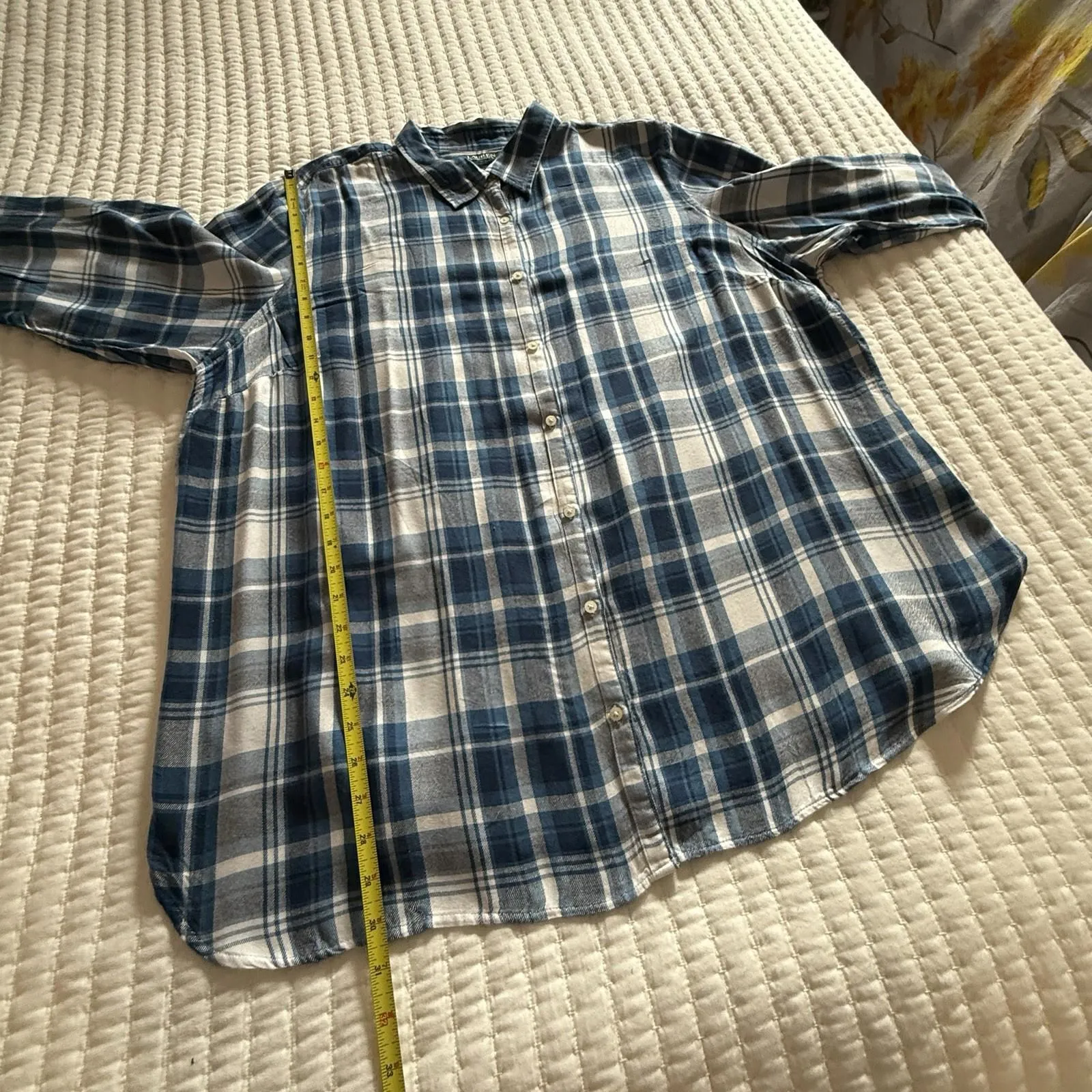 Lauren Ralph Lauren Button Up Collared Flannel Shirt Blue White Plaid Sz 3X - Image 3