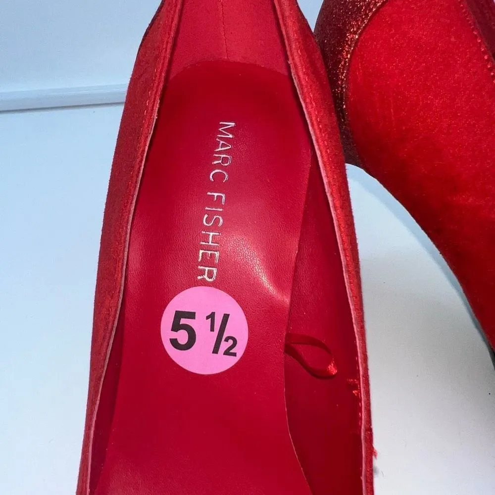 Marc‎ Fisher Red Suede and Sparkle Glitter Pointy Toe Pumps - Image 2