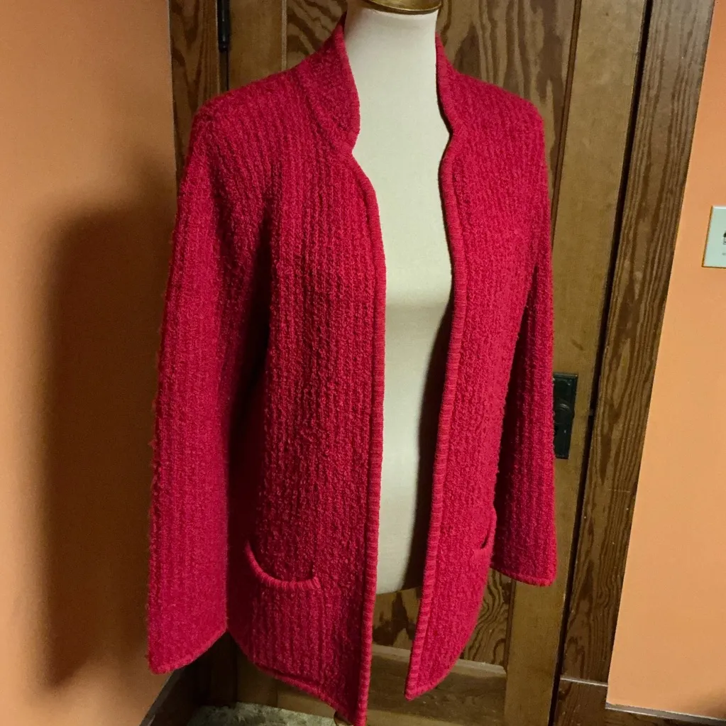 Vtg 80s Bright Red Objectives Fuzzy Cardigan Size XL - Image 11