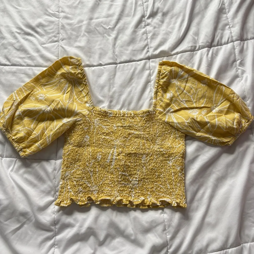 Universal Threads Universal Thread Womens Medium Yellow Square Neck Puff Sleeve Crop Top Blouse - Image 8