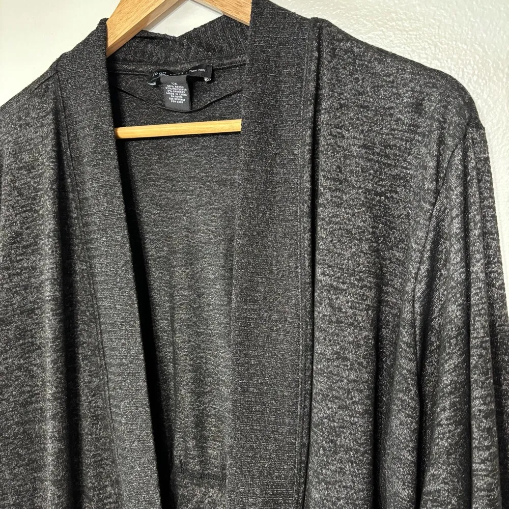 Joan Vass Black Heathered Slouchy Open Front Cardigan Sweater W/ Pockets Size 1X - Image 2