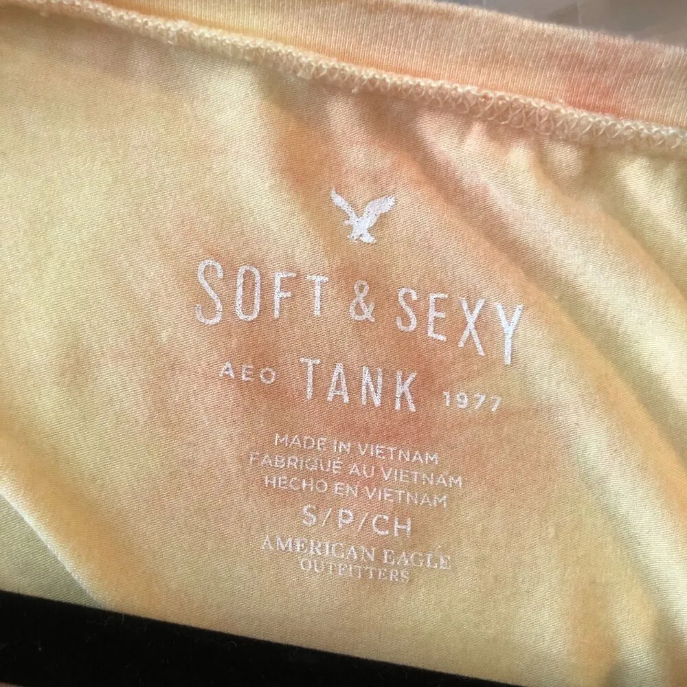 American Eagle Womens Tie Dye Soft & Sexy Tank Top Yellow Pink S - Image 3