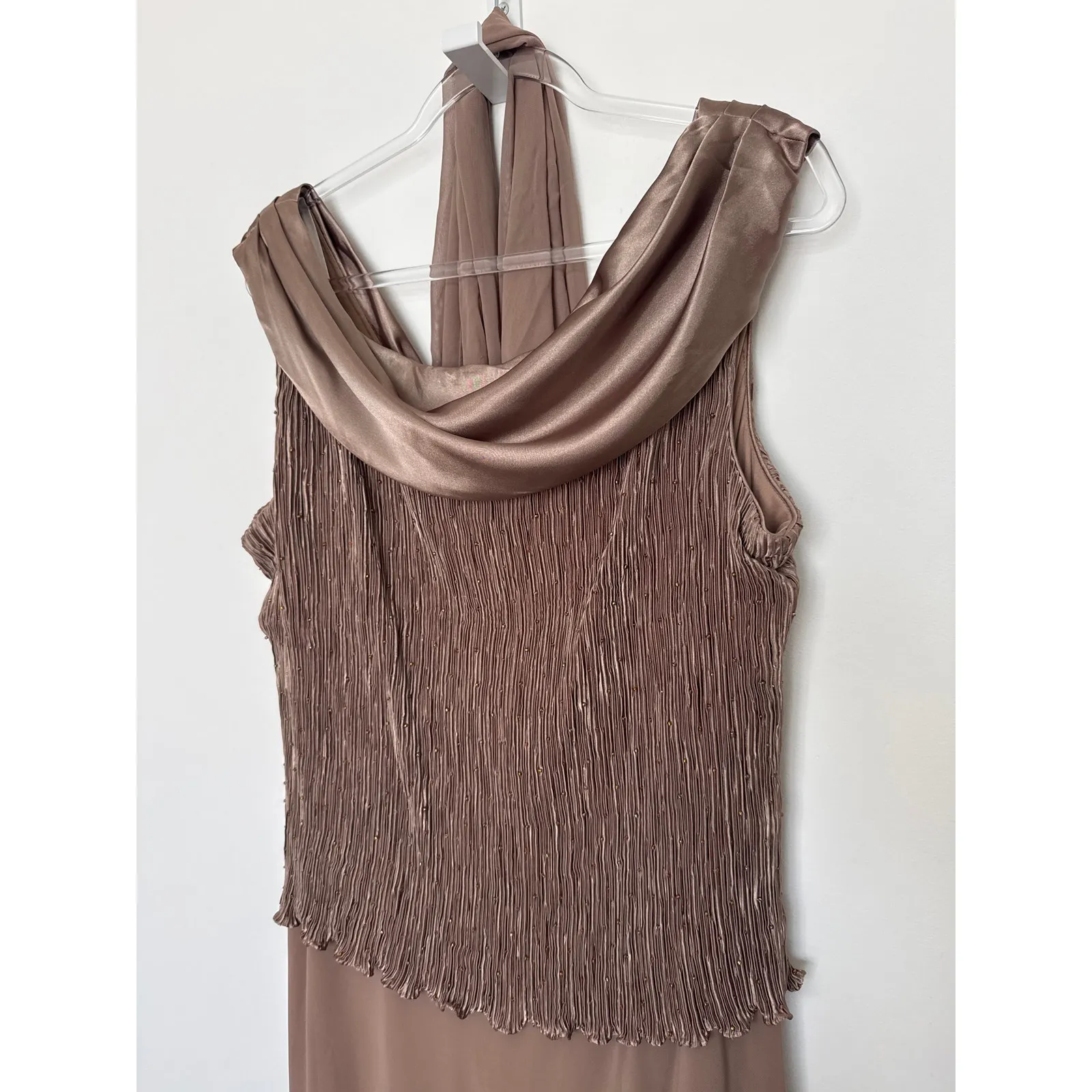 Early 2000s Patra mocha chiffon pleated bodice evening gown Size XL Brown - Image 5