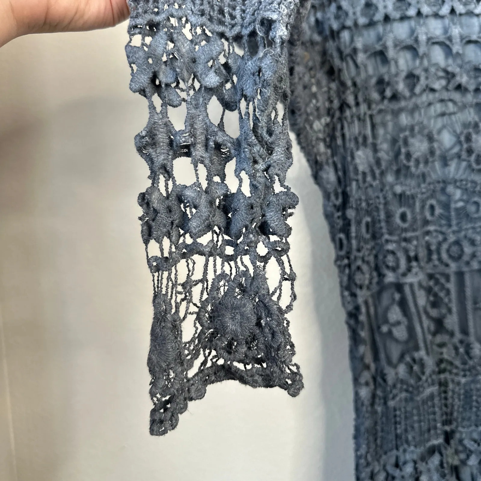 XCVI Fonda Midi Dress Crochet Blue Floral Long Boho Western Coastal Size Medium - Image 8