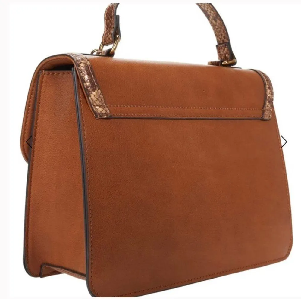 New Rachel Zoe Celeste Vegan Satchel Handbag Brown Snake Print - Image 2