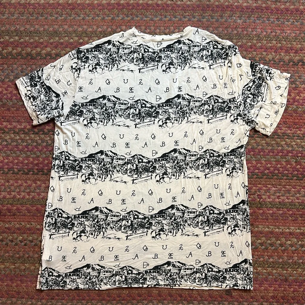 TWO FLY HIGH NOON COWBOY HORSE BAR BRAND PRINT STRETCH TEE WESTERN Black Size XL - Image 4