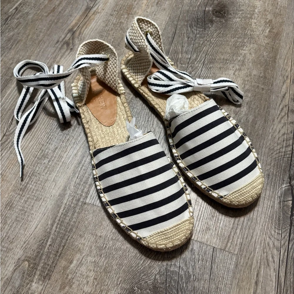 J.CREW Striped navy & white lace up Espadrille sandals - Image 3