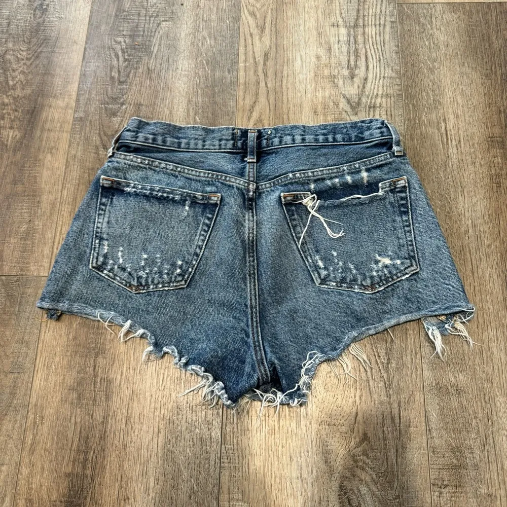 Agolde Blue High-Waisted Distressed Jean Shorts Size 26 - Image 3