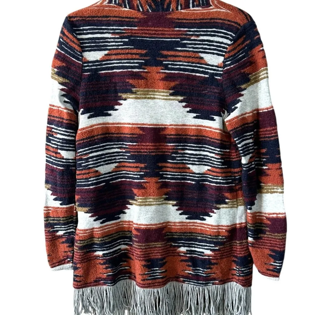 Lucky Brand Southwest Fringe Cardigan Size Large Navy Copper Burgundy Gray - Image 6