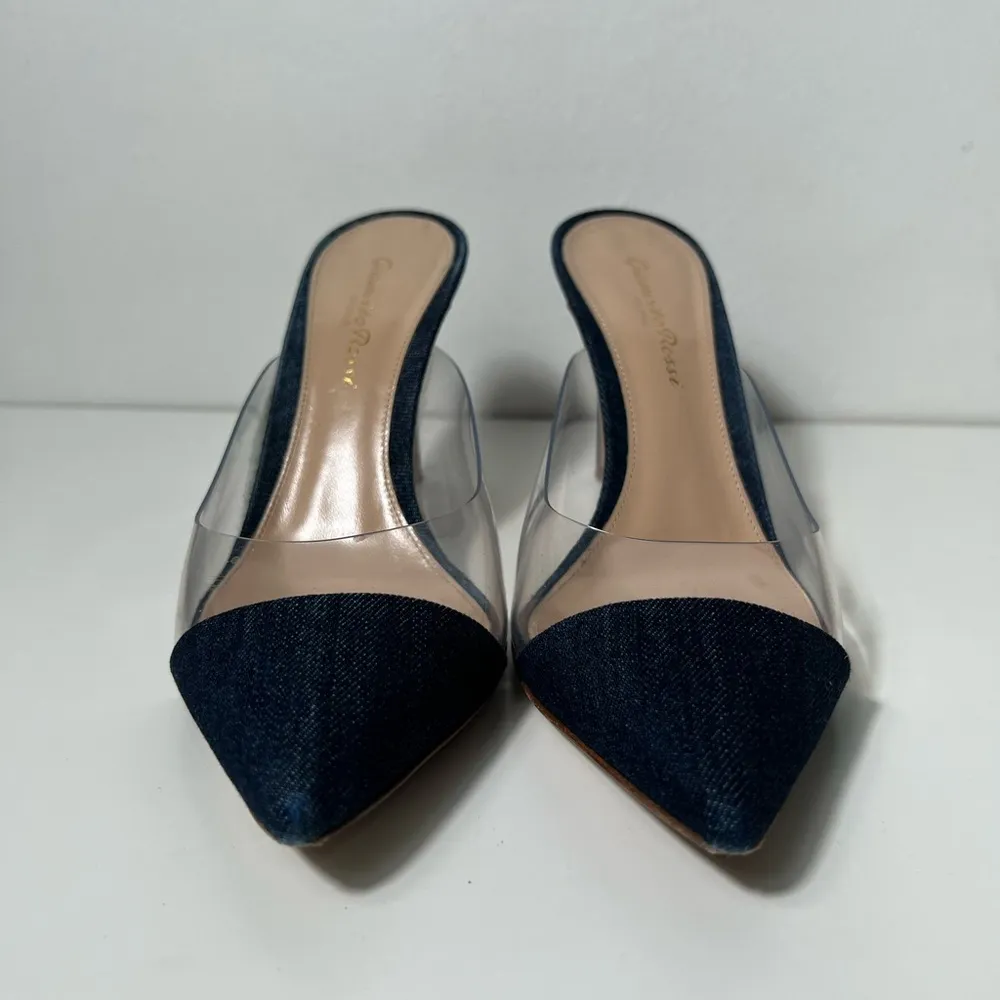 Gianvito Rossi Plexi PVC Denim Illusion 85mm Mule Heel Sandals - Image 7