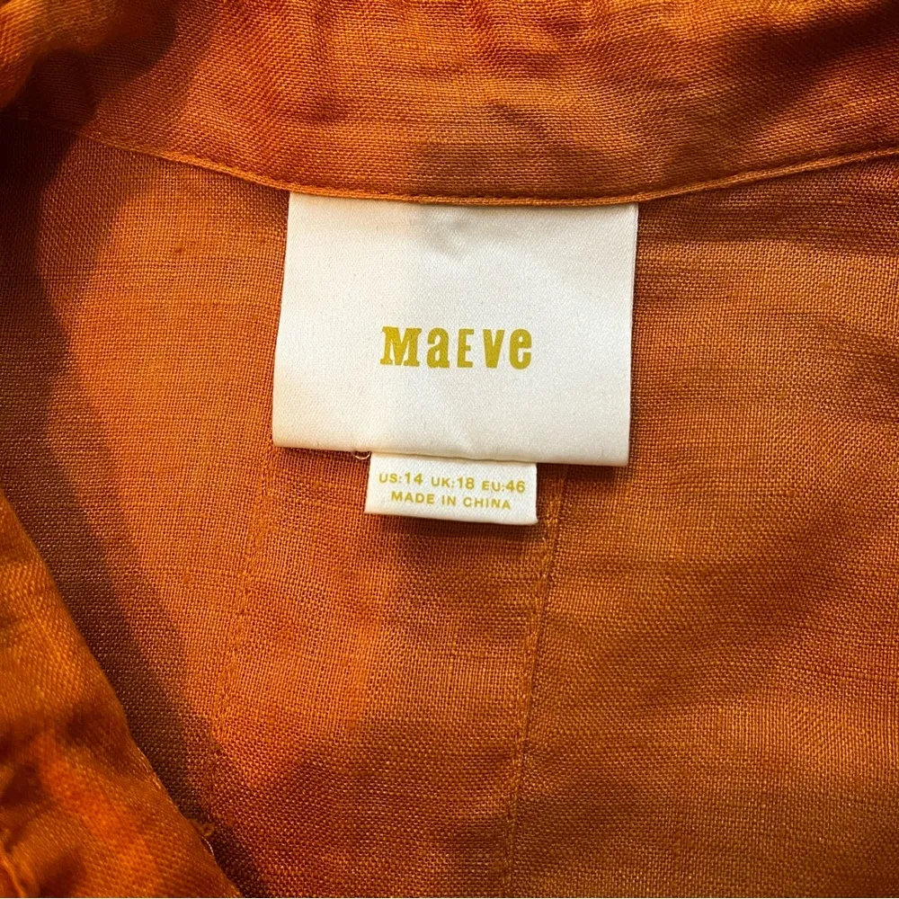 Anthropologie MAEVE Lace Up Linen Dress Burnt Orange, Sz 14 Orange - Image 14