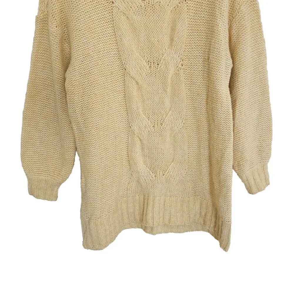 Aerie Happy Place Wool Oversized Sweater Chunky Cable Knit  XS Yellow Cozy Soft - Image 5