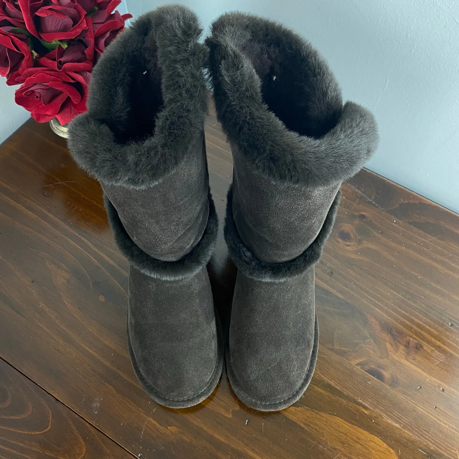 Bearpaw Sheilah Boots Brown Suede Faux Fur Trim Size 6 Women's Winter - Image 4