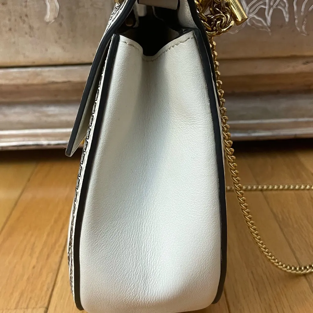Chloe White Marcie Crossbody Saddle Bag with elegant black embossing RARE EUC - Image 7