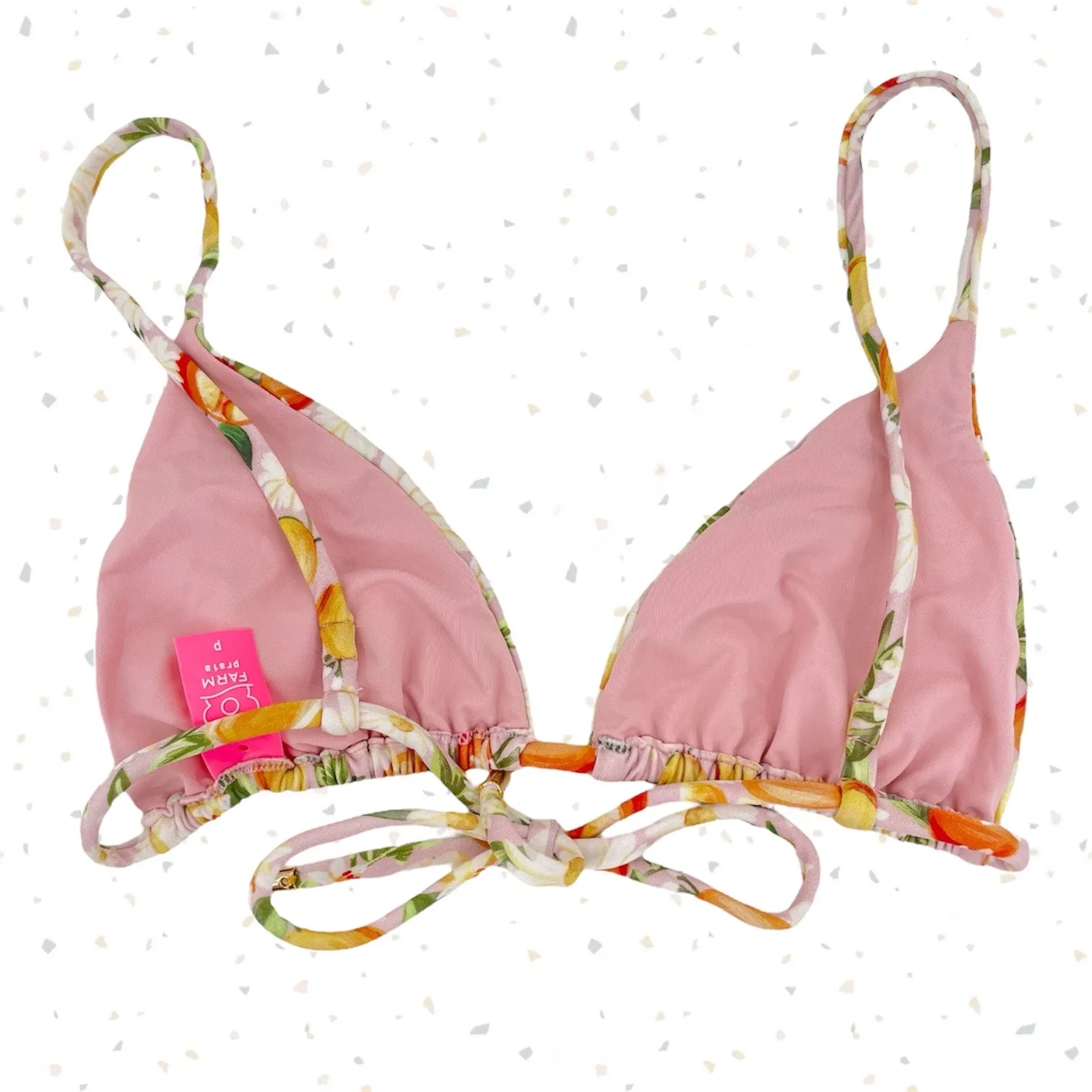 Farm Rio Tangerine Dream Bikini Set Pink Fruit Floral Side Tie Triangle Size S - Image 5