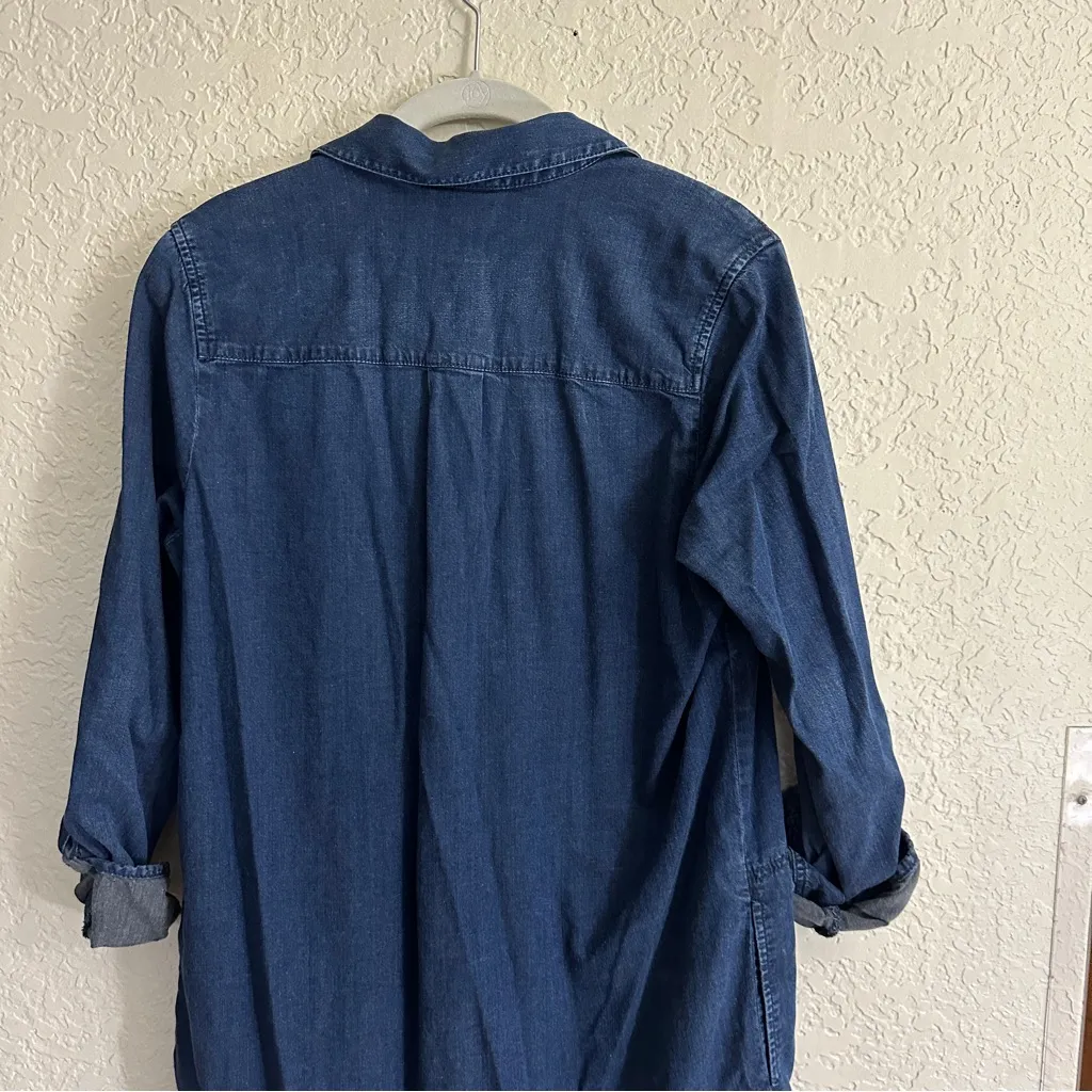J.Jill Denim Tencel Shirt Dress Dark Wash Convertible Tab Sleeves Pockets‎ Small Blue - Image 6