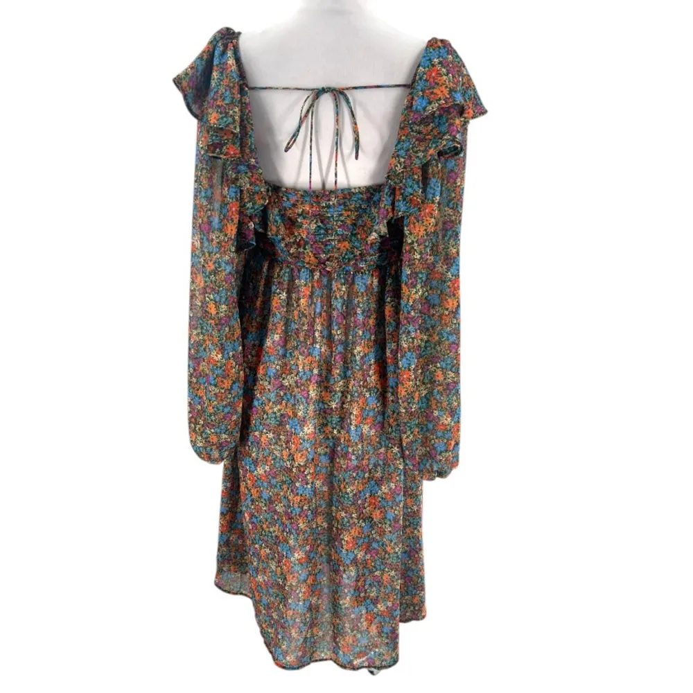 For Love & Lemons Brittany ruffle Midi balloon sleeve floral Dress Size M - Image 6