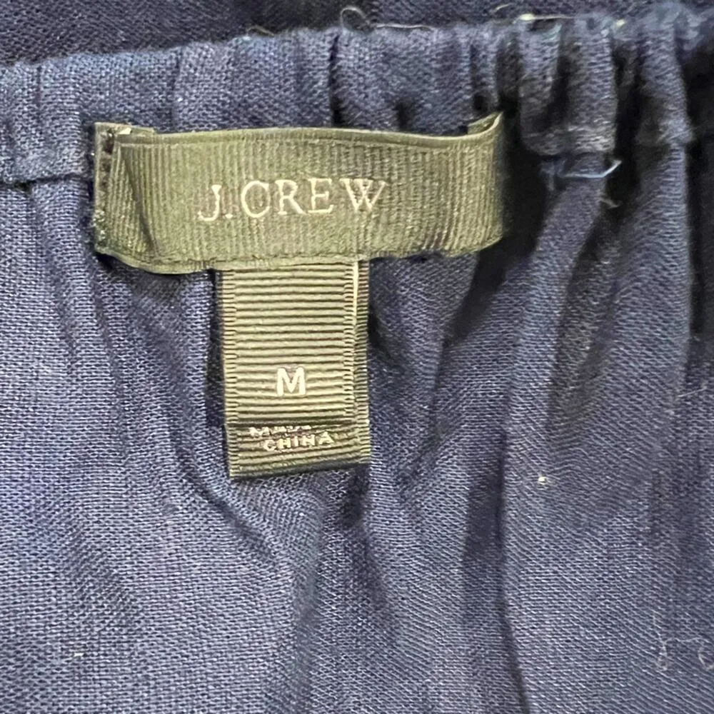 J. Crew Embroidered Linen Blend Cover Up Tunic with Pom Poms, Navy Blue Size M - Image 7