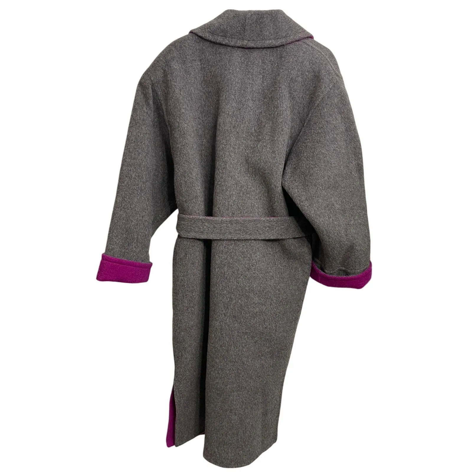 Vintage 90s Escada Wool Alpaca Long Wrap Coat Gray Pink Old Money Size 33 (2 - Image 2