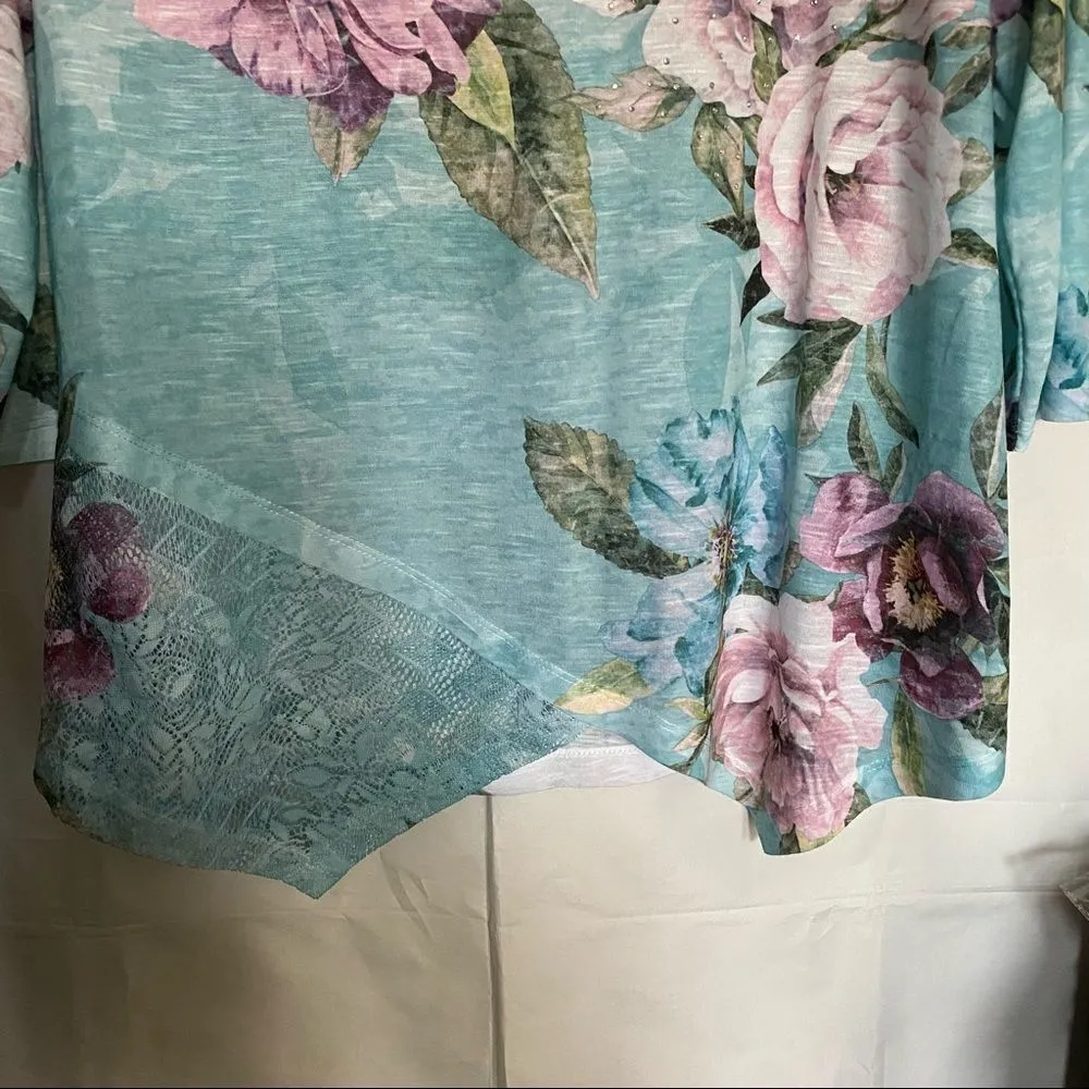 Time & True Aqua Floral Bead Lace Bottom. Blue Size L - Image 3