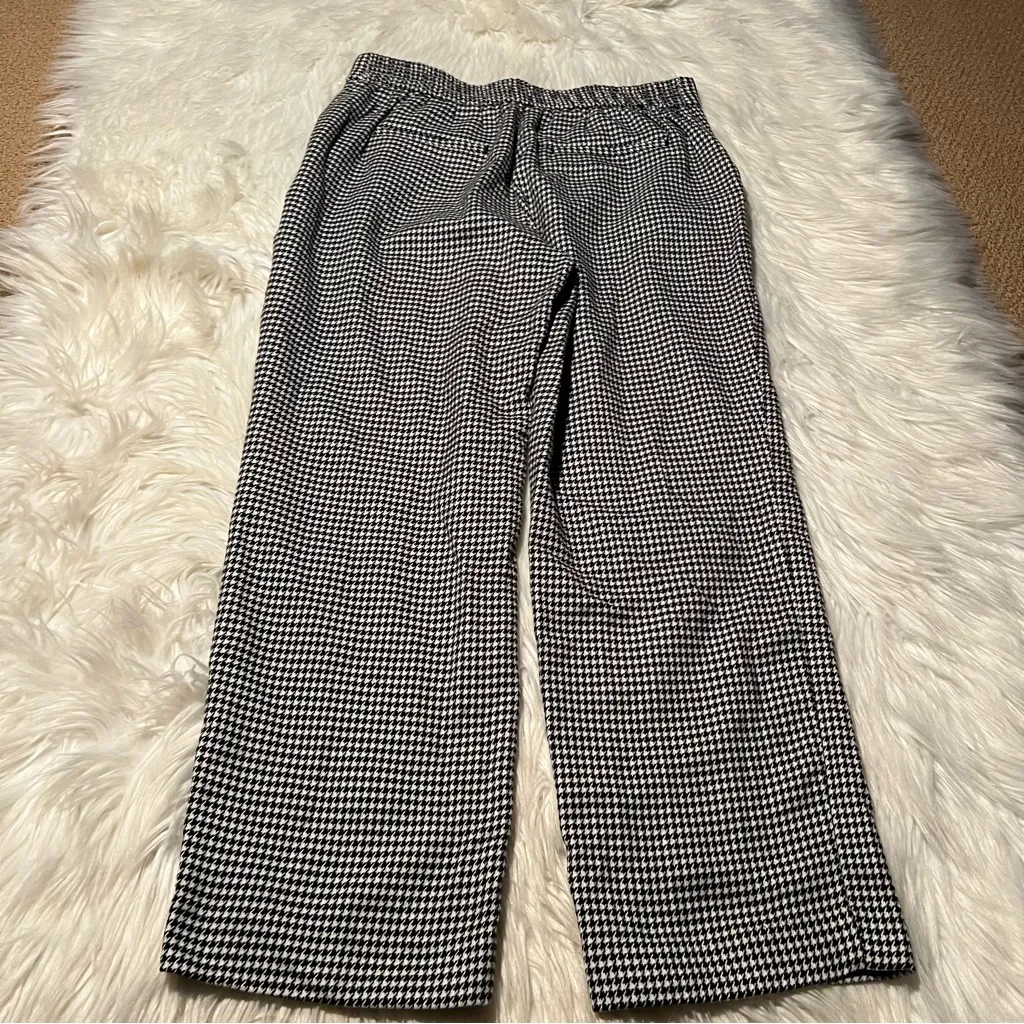 Zara Basic Cropped Houndstooth Trousers White Black M - Image 9