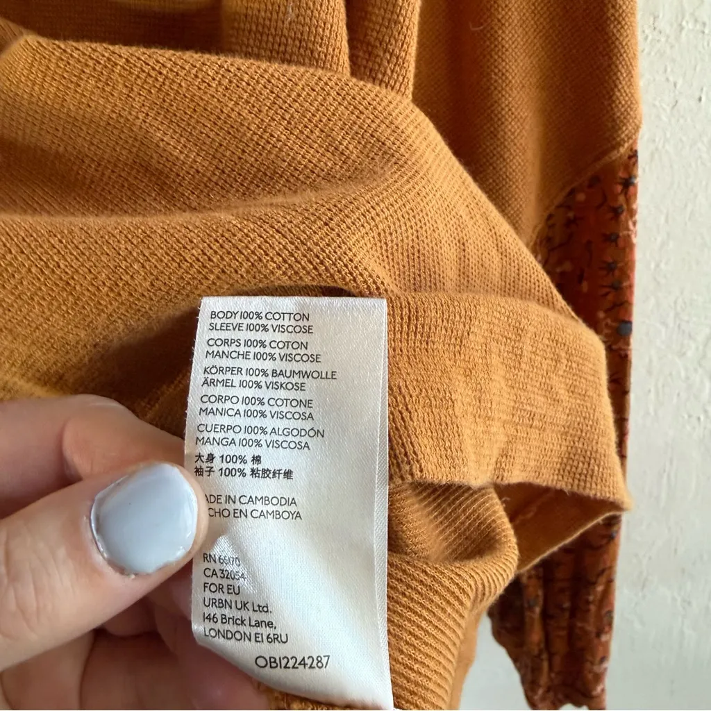 Anthropologie Annette Top Waffle Weave Floral Autumn Orange Bohemian Size Medium - Image 5