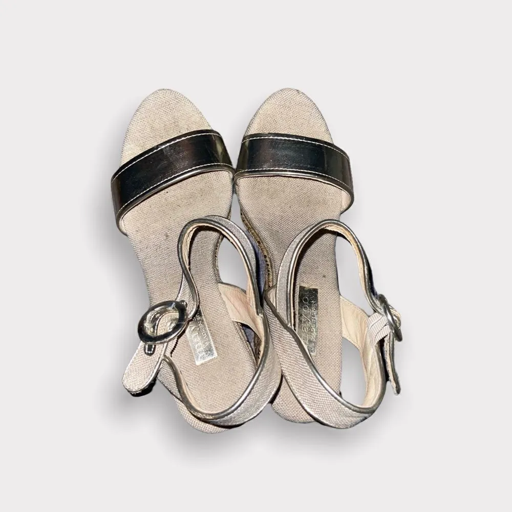 Maypol Gold Leather and Linen Espadrille Wedge Sandals Size 8.5 - Image 4