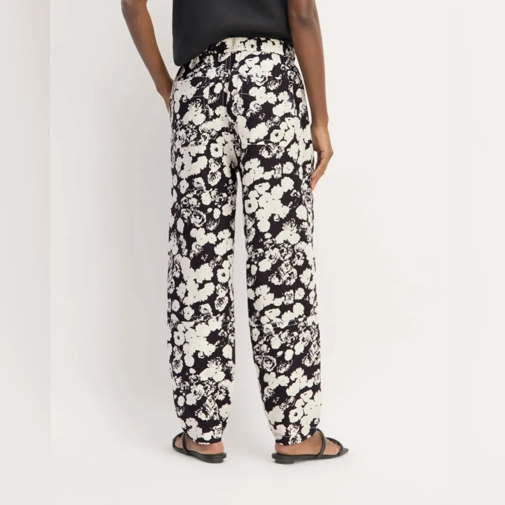 Everlane THE LINEN PULL-ON BARREL PANT Black white floral - Image 3