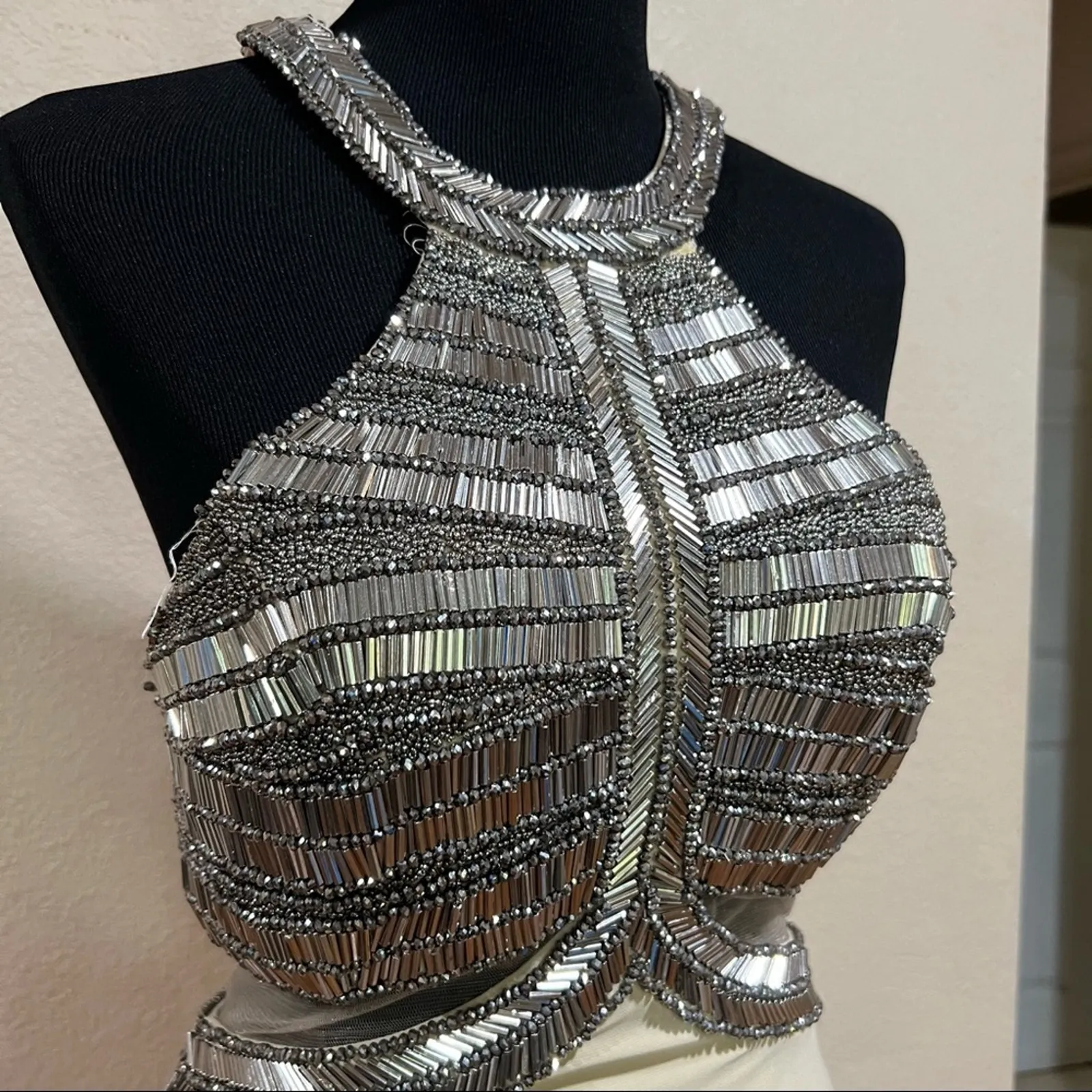 NWT NEW Paparazzi by Madeline Gardner 98143 beaded high neck jersey prom dress Gray Size 8 - Image 5