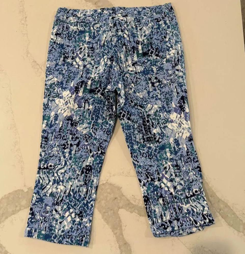 Nine West Chrystie Capri Pants Women's 16 Multicolor Blue Mid Rise Soft Twill - Image 5