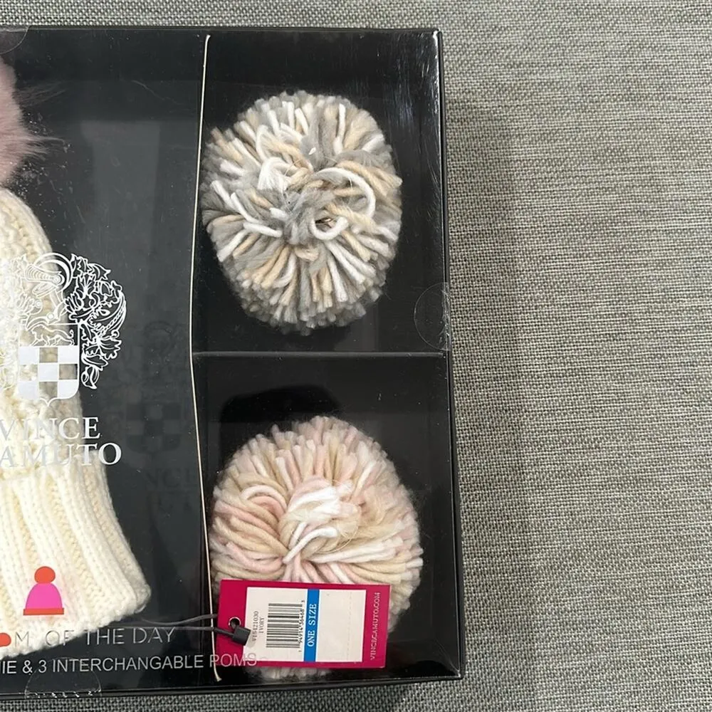 Vince Camuto pom pom of the day beanie hat interchangeable pom poms gift… - Image 2