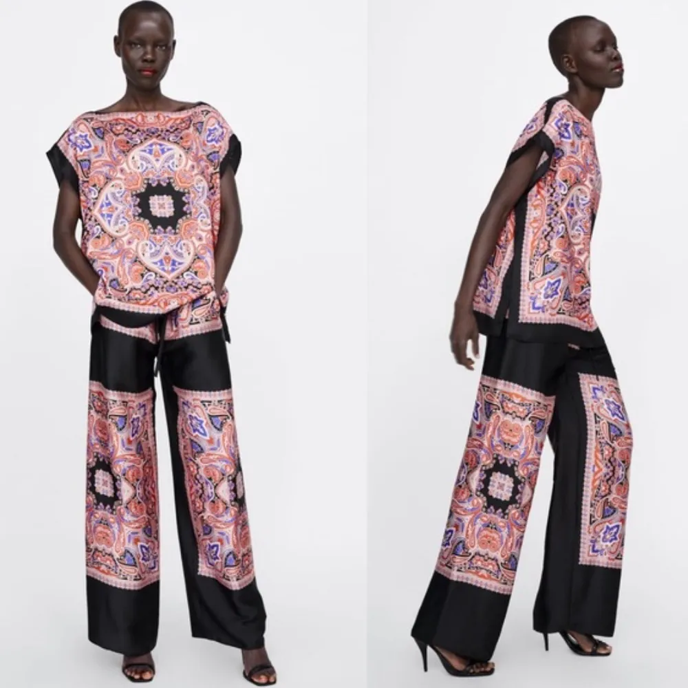 ZARA Paisley Printed Boat Neck Flowy Top Blouse Size M NEW - Image 4