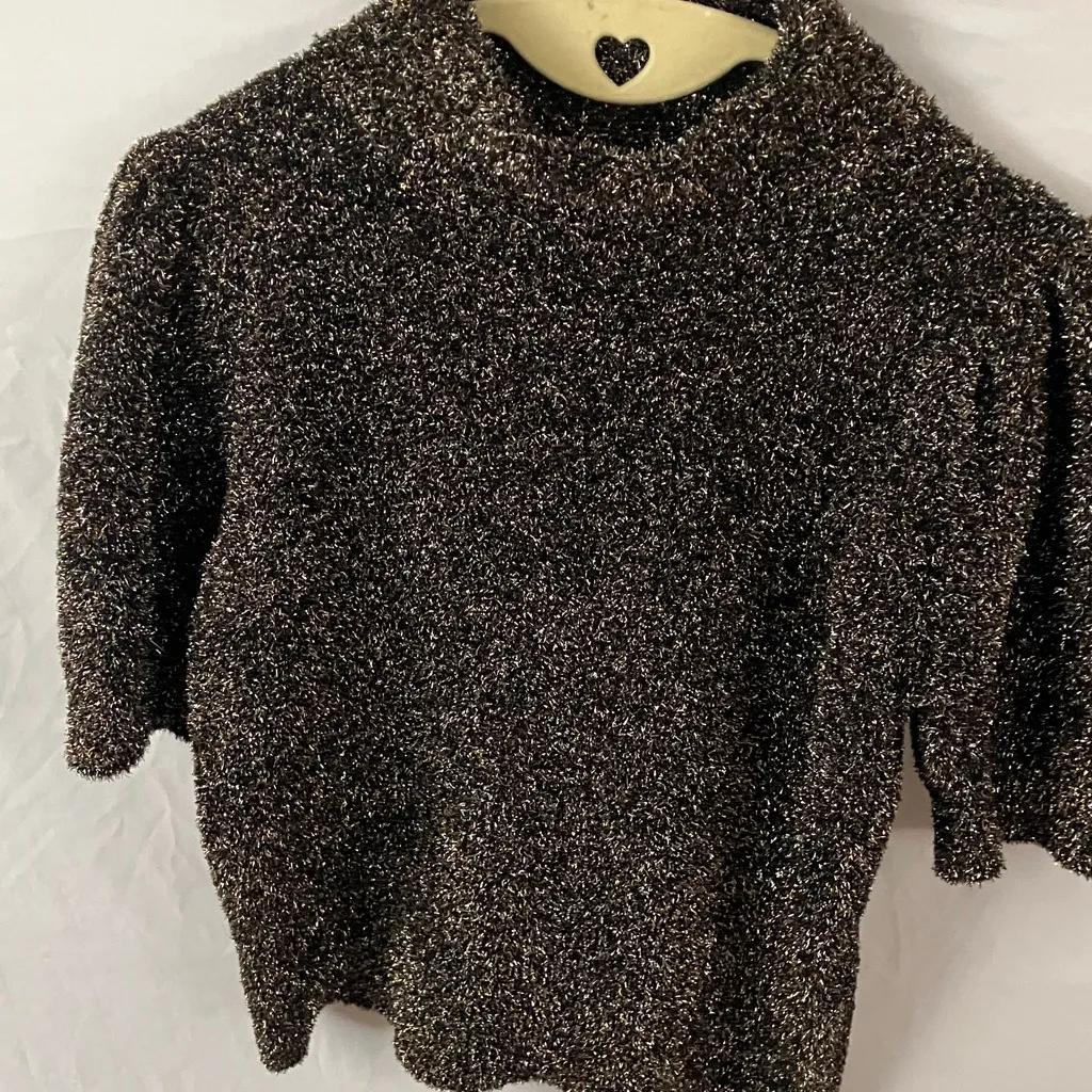 Kate Spade: Holiday/Christmas Metallic Black/White/Gold Short Sleeve Sweater- S - Image 8