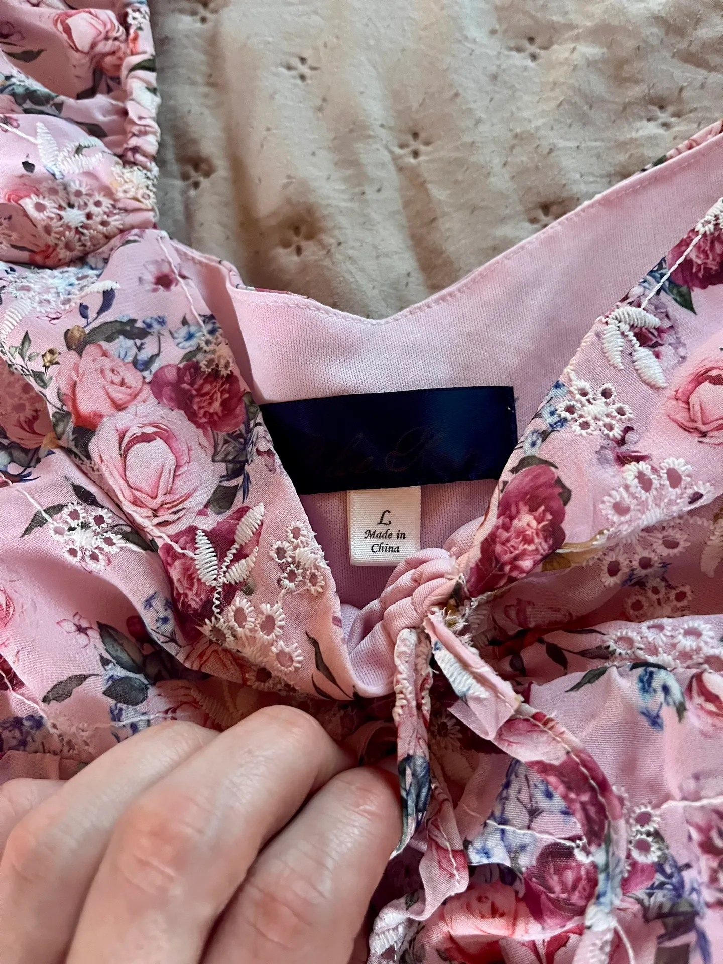 Pink Floral Babydoll Dress Size L - Image 3