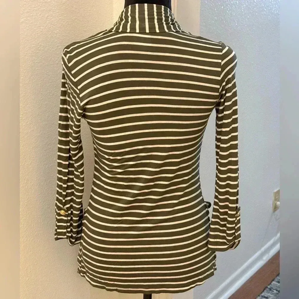 H.I.P. Green & White Striped Open Front Cardigan - Image 3