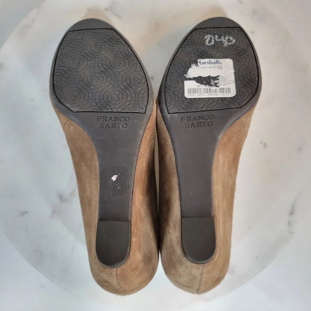 Franco Sarto Womens Zaina Shoes 8 Tan Suede Leather Wedge Slip On Round Toe - Image 5