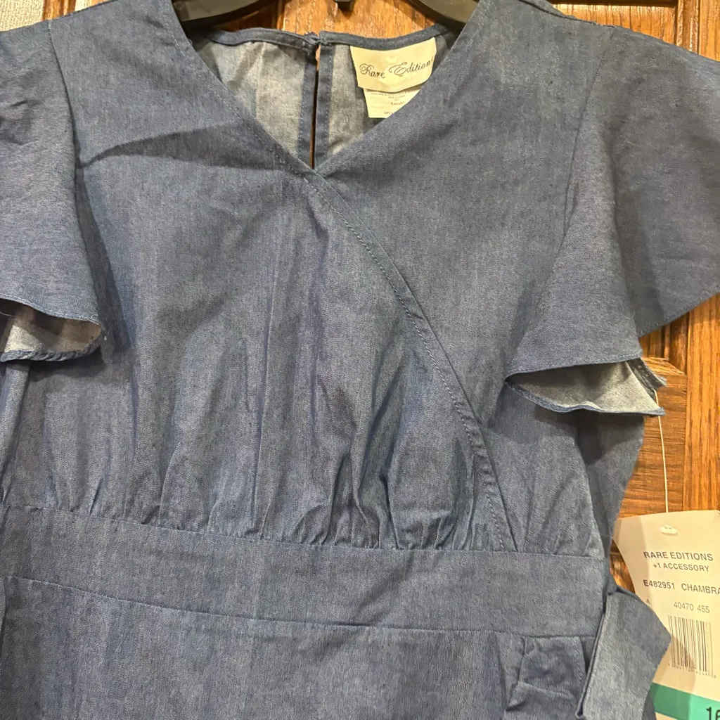 NWT Rare Editions Chambray Blue Ruffle Dress $64 kid sz 16 OR wmn size 0 - Image 6