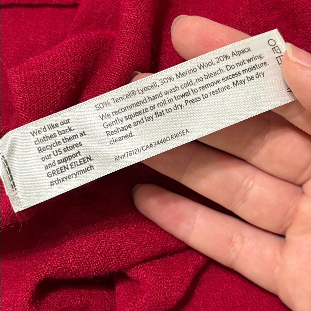 Eileen Fisher Сherry Red Drop 3/4 Sleeve Boat Neck Sweater Merino Wool Alpaca S - Image 9